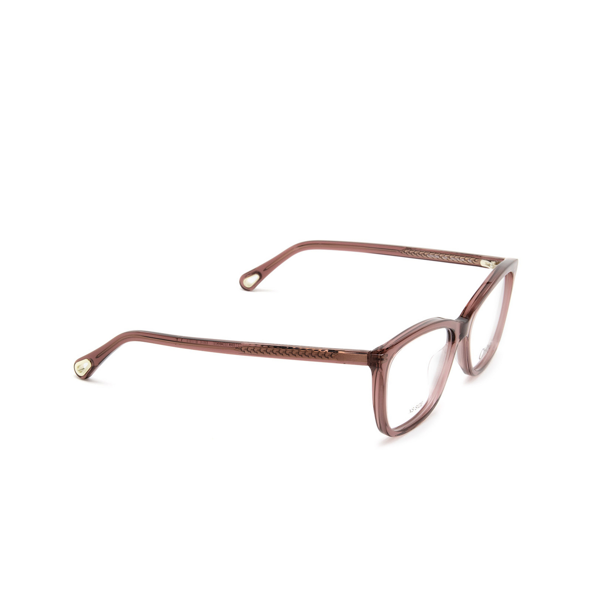 Chloé® Rectangle Eyeglasses: CH0118O color Pink 004 - three-quarters view.