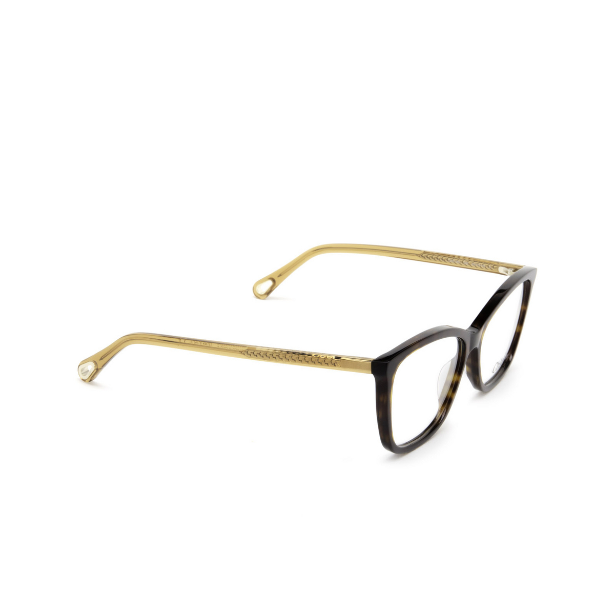 Chloé® Rectangle Eyeglasses: CH0118O color Havana 006 - three-quarters view.