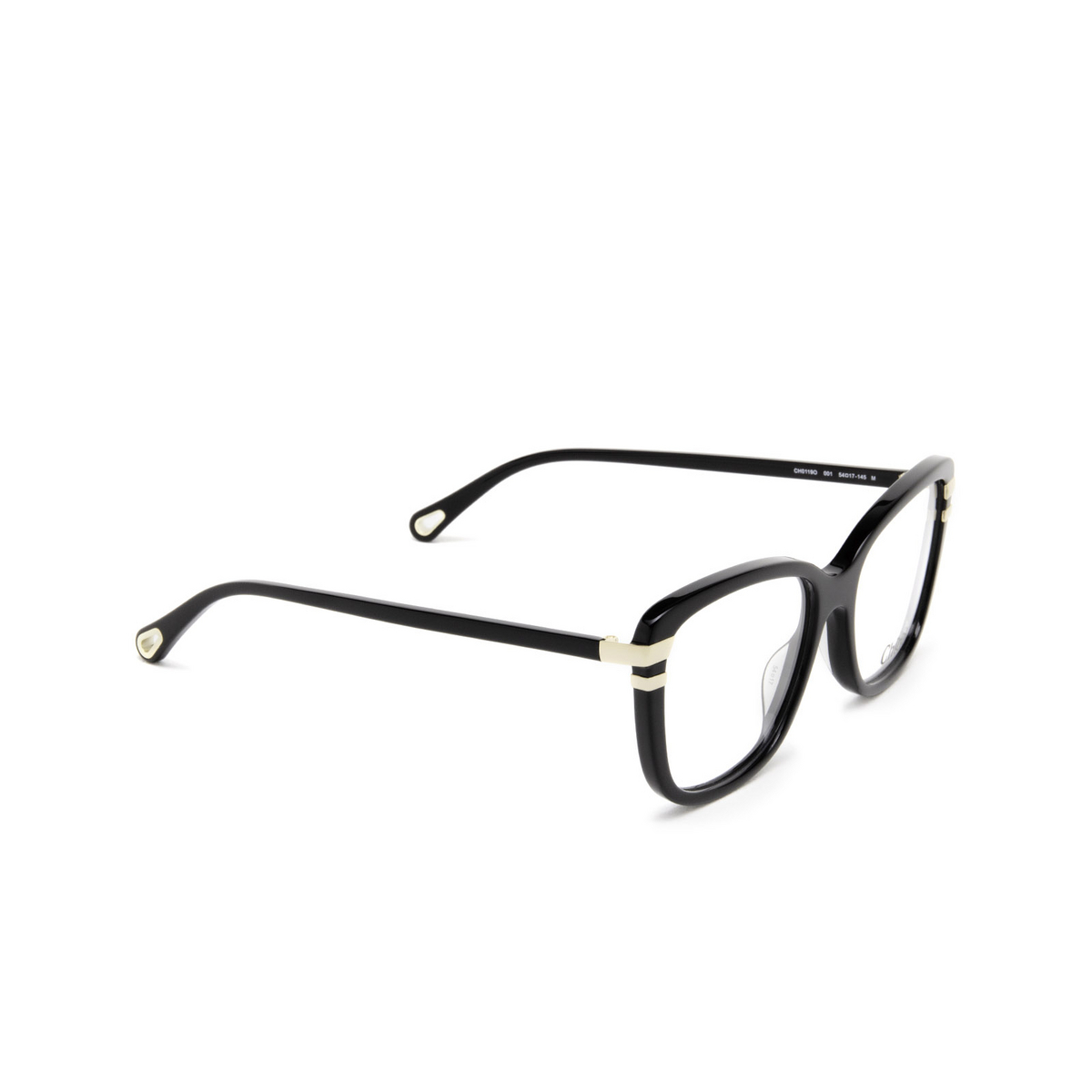 Chloé® Rectangle Eyeglasses: CH0119O color Black 001 - three-quarters view.
