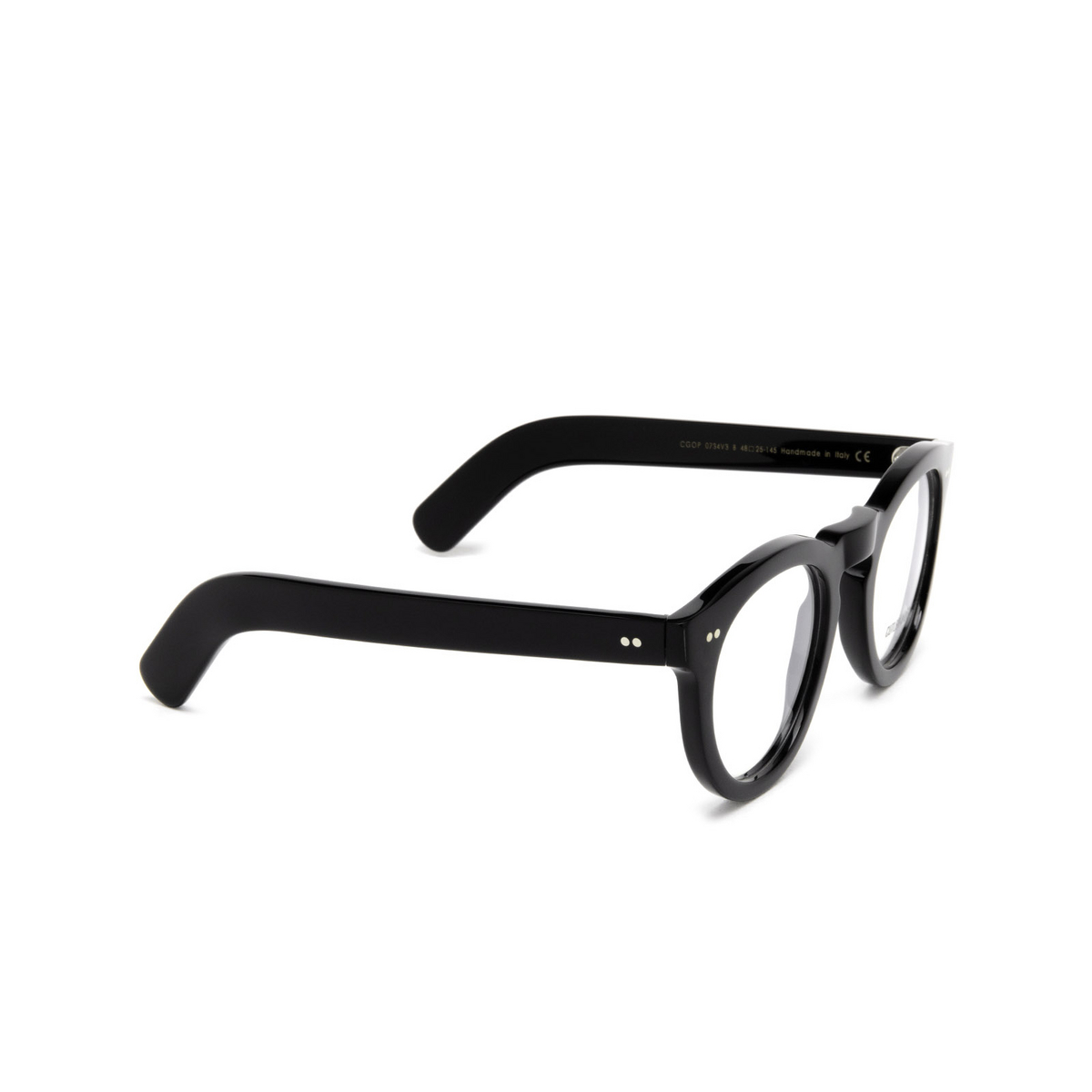 Cutler and Gross® Round Eyeglasses: 0734V3 color Black B - three-quarters view.
