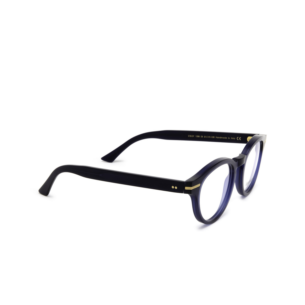 Cutler and Gross® Round Eyeglasses: 1338 color Classic Navy Blue 03 - three-quarters view.