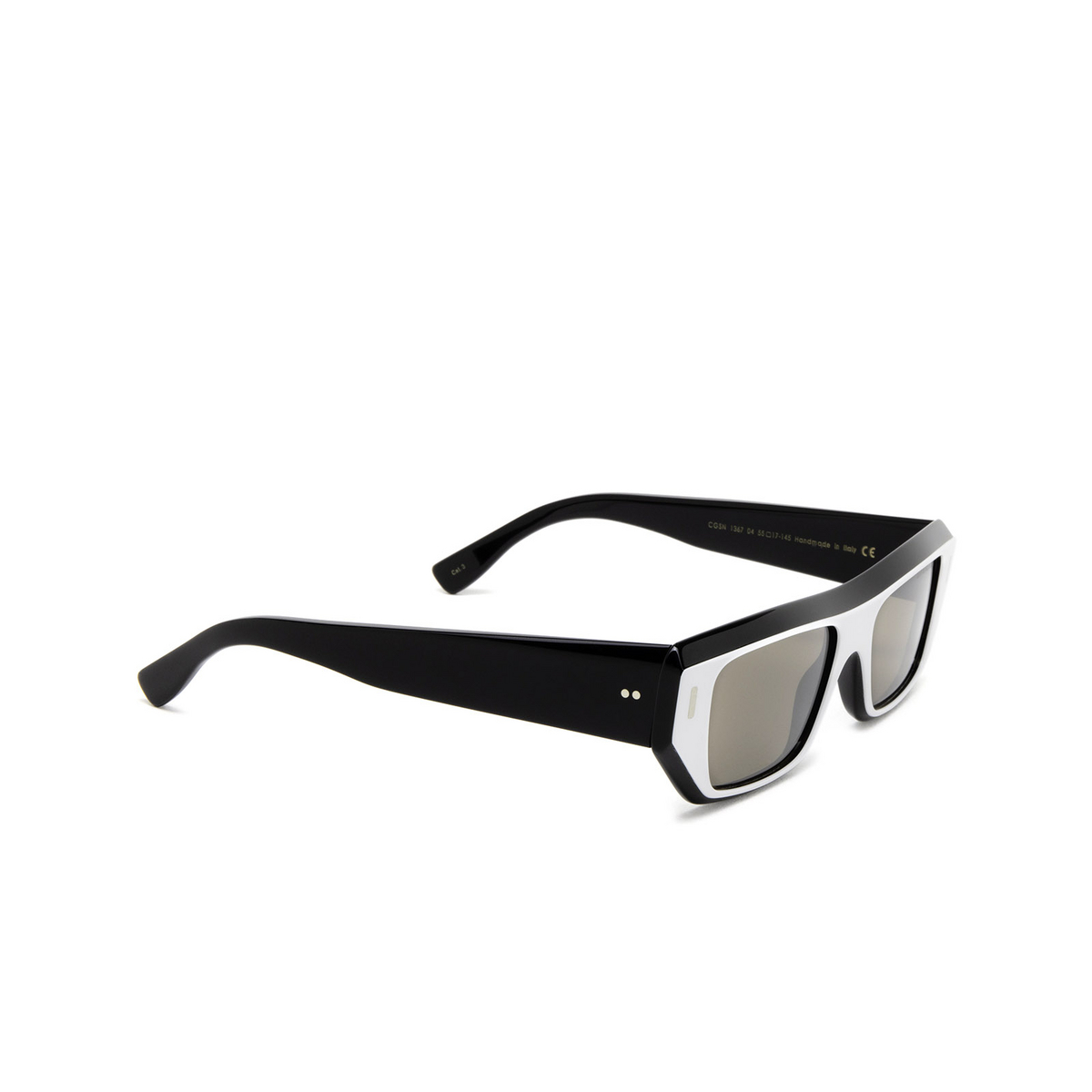 Cutler and Gross® Rectangle Sunglasses: 1367 SUN color White On Matt Black 04 - three-quarters view.
