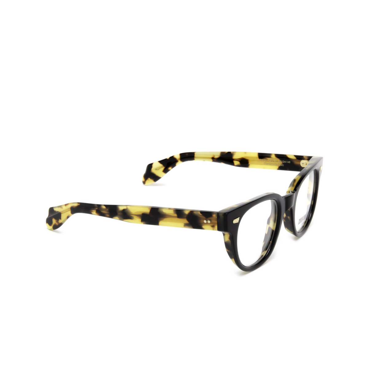 Cutler and Gross® Round Eyeglasses: 1392 color Black On Camo 01 - three-quarters view.