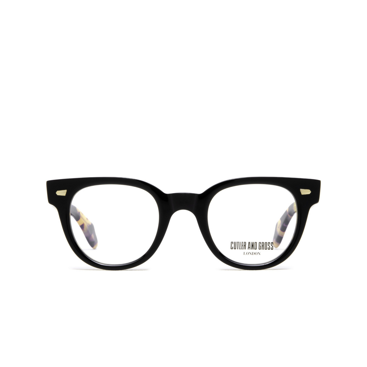 Cutler and Gross® Round Eyeglasses: 1392 color Black On Camo 01 - front view.