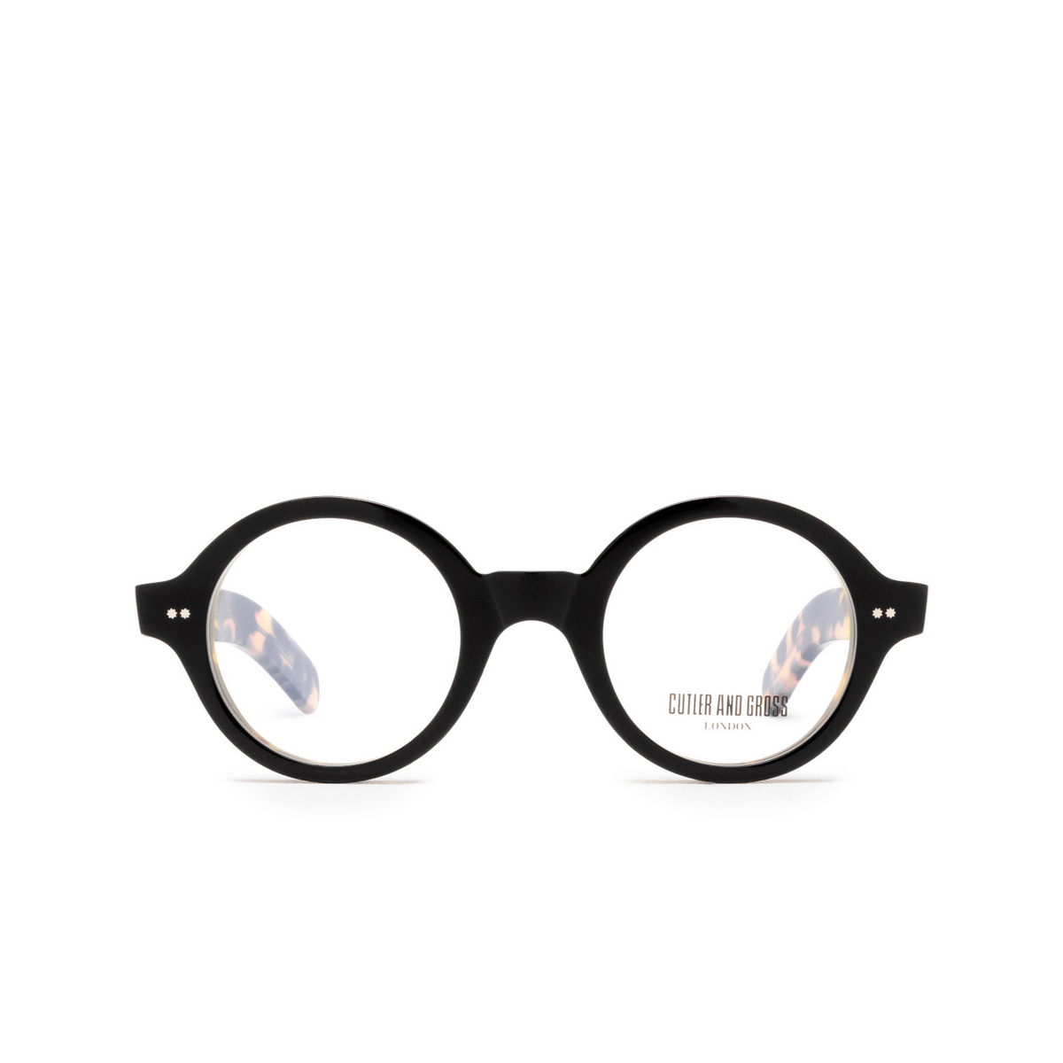 Cutler and Gross® Round Eyeglasses: 1396 color 02 Black On Camo - front view