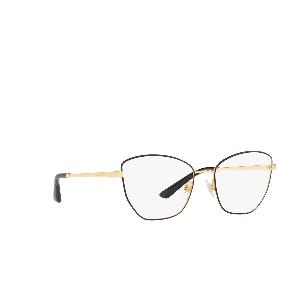 Dolce & Gabbana® Butterfly Eyeglasses: DG1340 color Gold / Matte Brown 1320 - three-quarters view.
