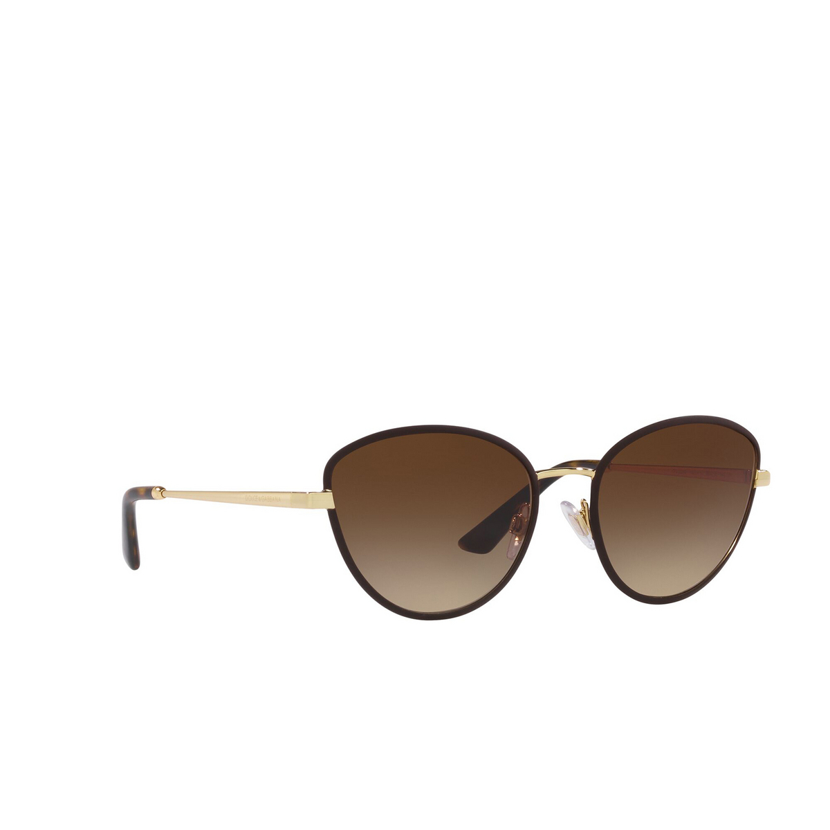 Dolce & Gabbana® Butterfly Sunglasses: DG2280 color Gold / Matte Brown 132013 - three-quarters view.