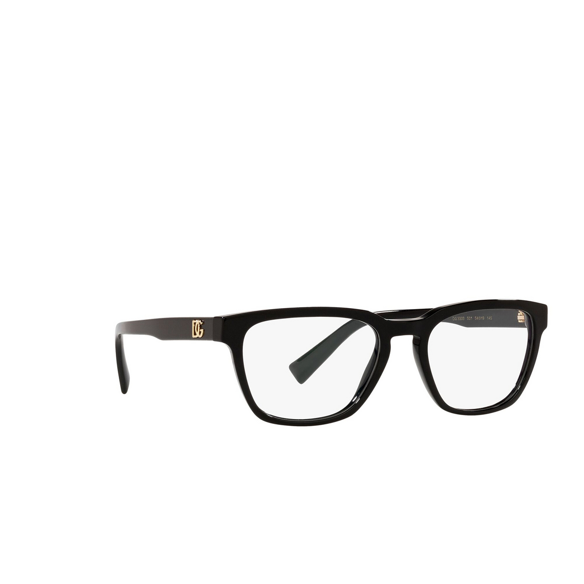 Dolce & Gabbana® Square Eyeglasses: DG3333 color Black 501 - three-quarters view.
