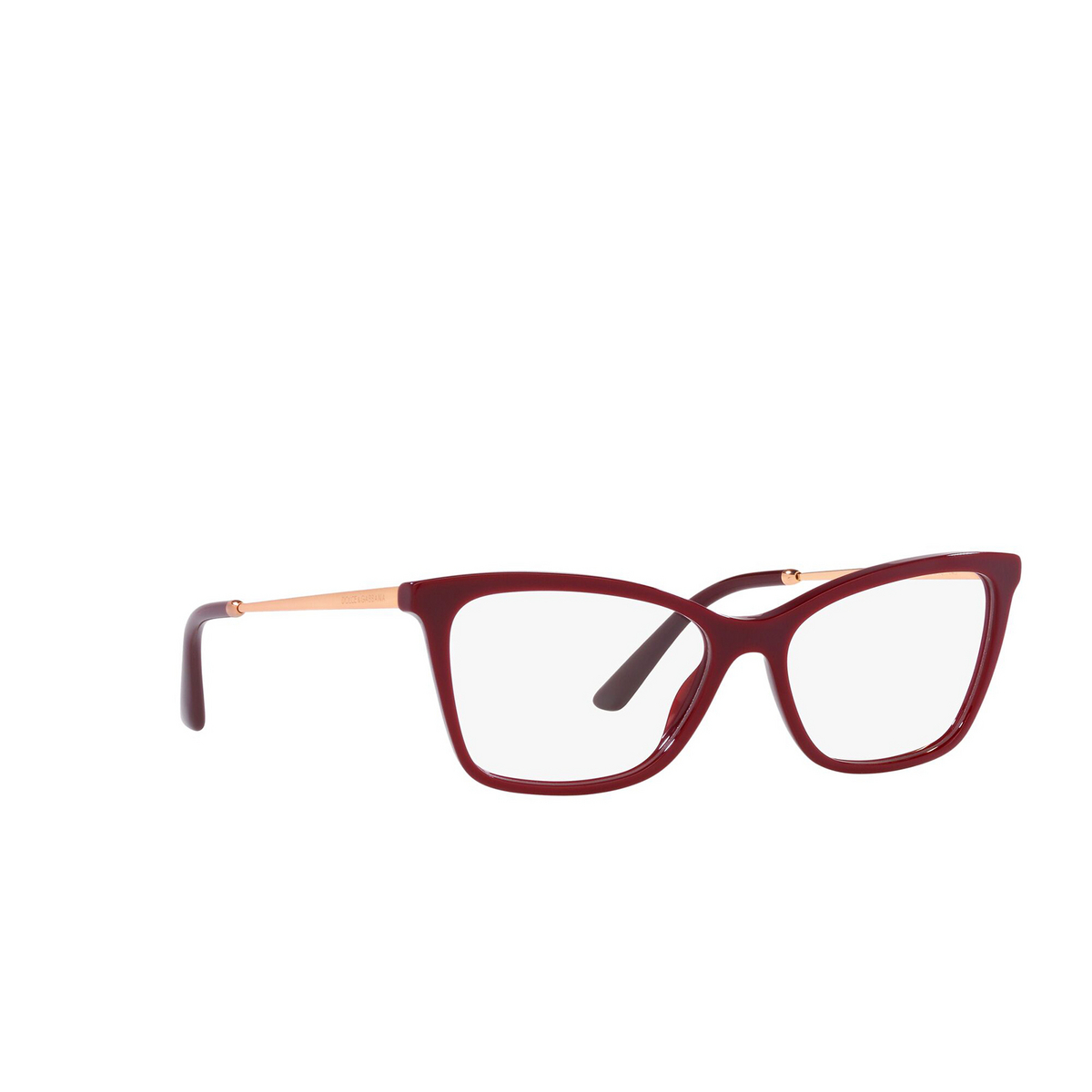 Dolce & Gabbana® Cat-eye Eyeglasses: DG3347 color Bordeaux 3091 - three-quarters view.