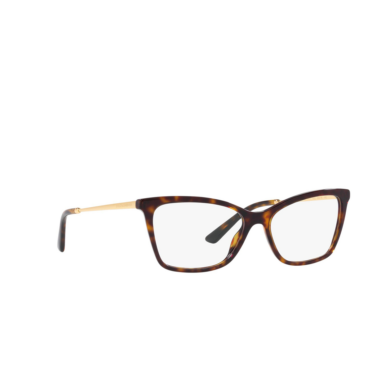 Dolce & Gabbana® Cat-eye Eyeglasses: DG3347 color Havana 502 - three-quarters view.