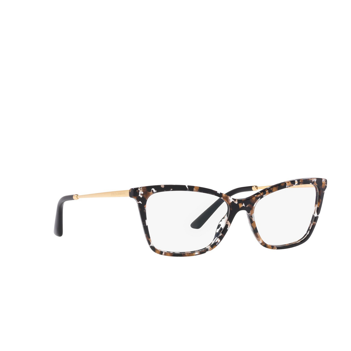 Dolce & Gabbana® Cat-eye Eyeglasses: DG3347 color Cube Black / Gold 911 - three-quarters view.