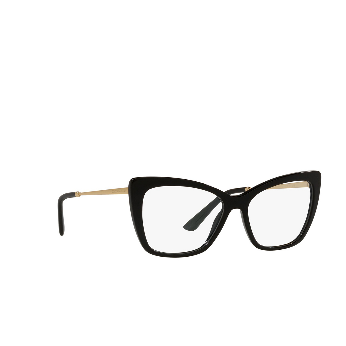 Dolce & Gabbana® Cat-eye Eyeglasses: DG3348 color Black 501 - three-quarters view.