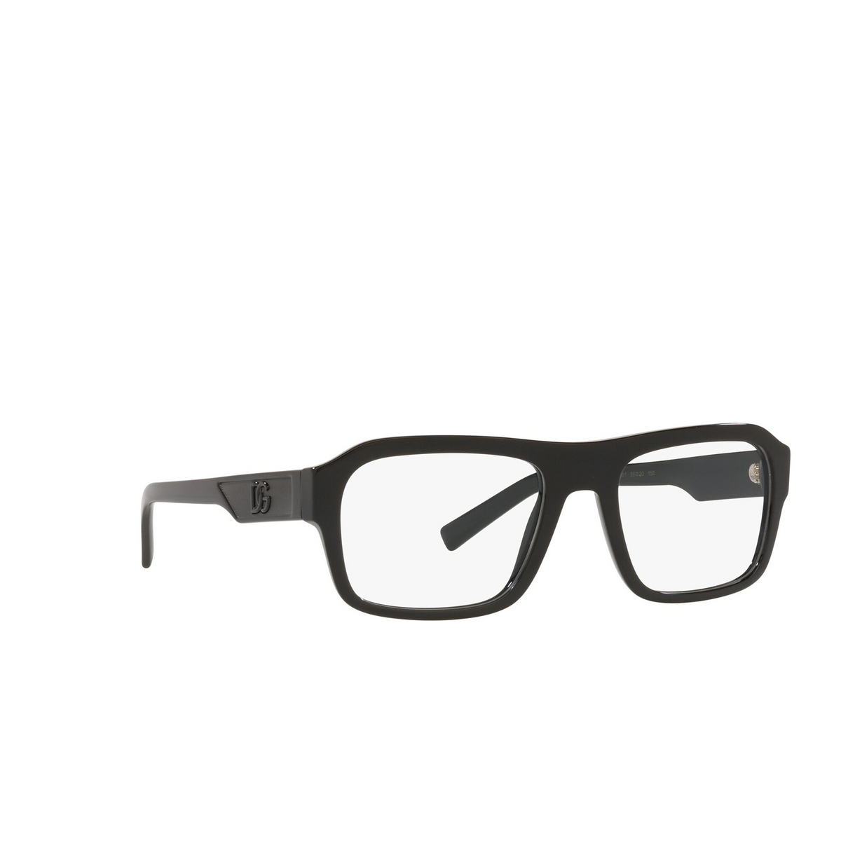 Dolce & Gabbana® Square Eyeglasses: DG3351 color Black 501 - three-quarters view.
