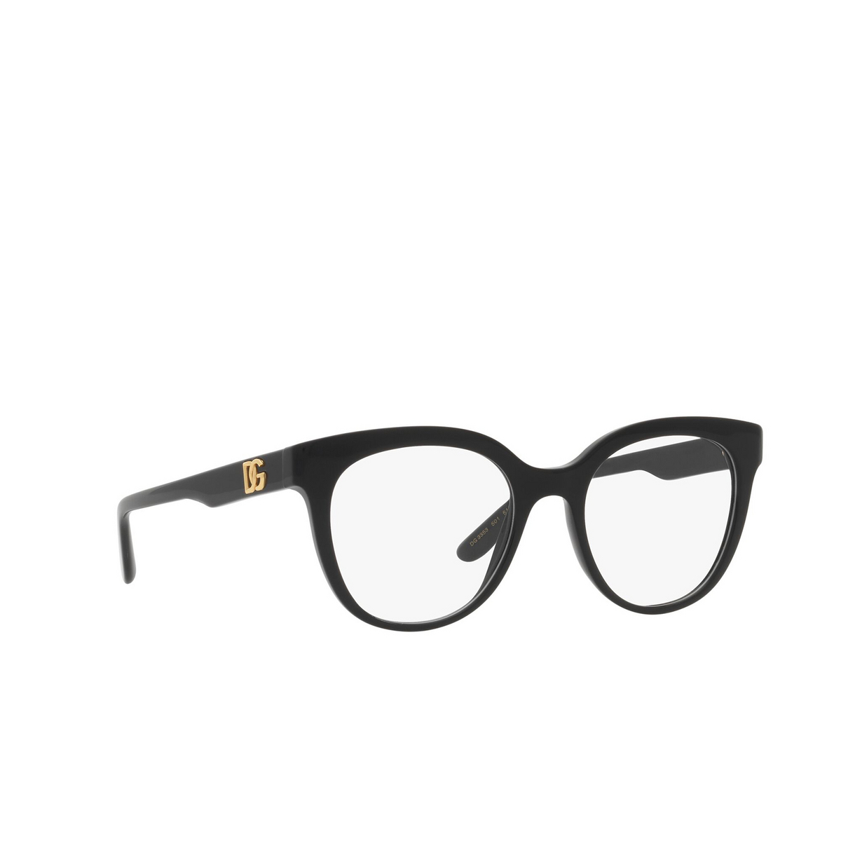 Dolce & Gabbana® Square Eyeglasses: DG3353 color Black 501 - three-quarters view.