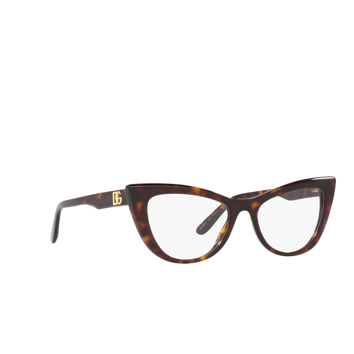 Dolce & Gabbana® Cat-eye Eyeglasses: DG3354 color Havana 502 - three-quarters view.