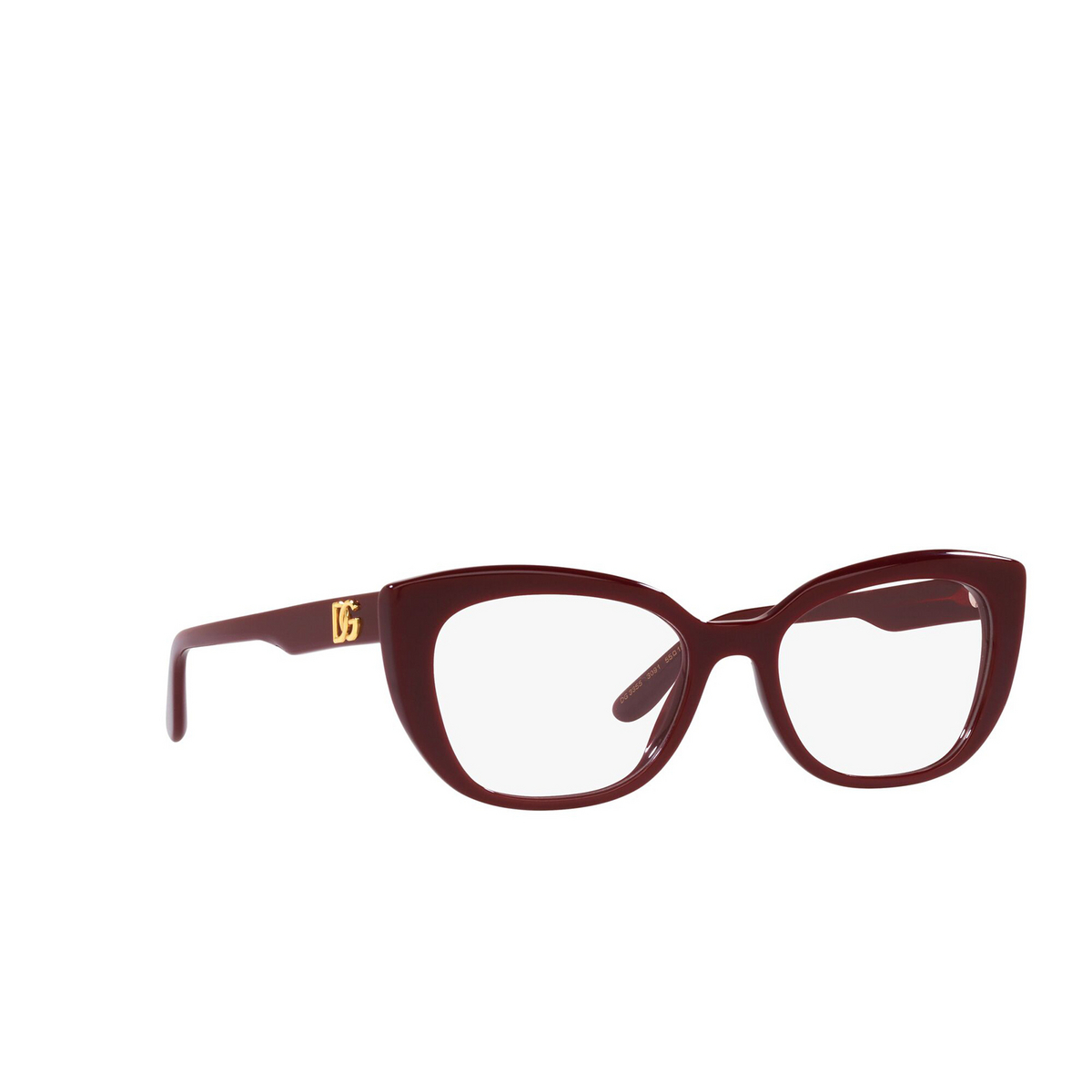 Dolce & Gabbana® Cat-eye Eyeglasses: DG3355 color Bordeaux 3091 - three-quarters view.