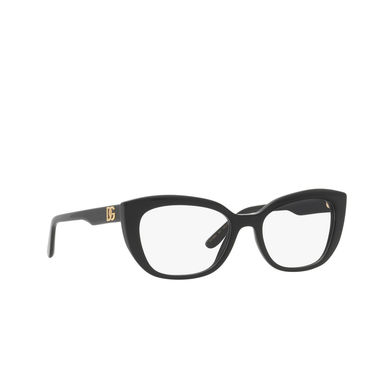 Dolce & Gabbana® Cat-eye Eyeglasses: DG3355 color Black 501 - three-quarters view.