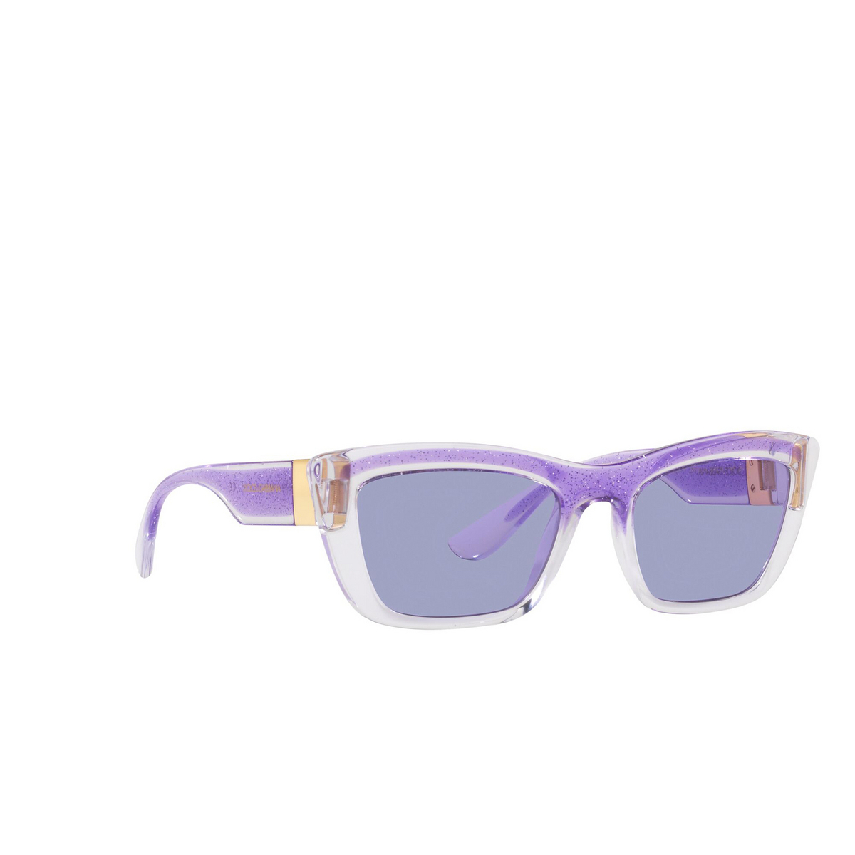 Dolce & Gabbana® Cat-eye Sunglasses: DG6171 color Transparent / Violet Glitter 33531A - three-quarters view.