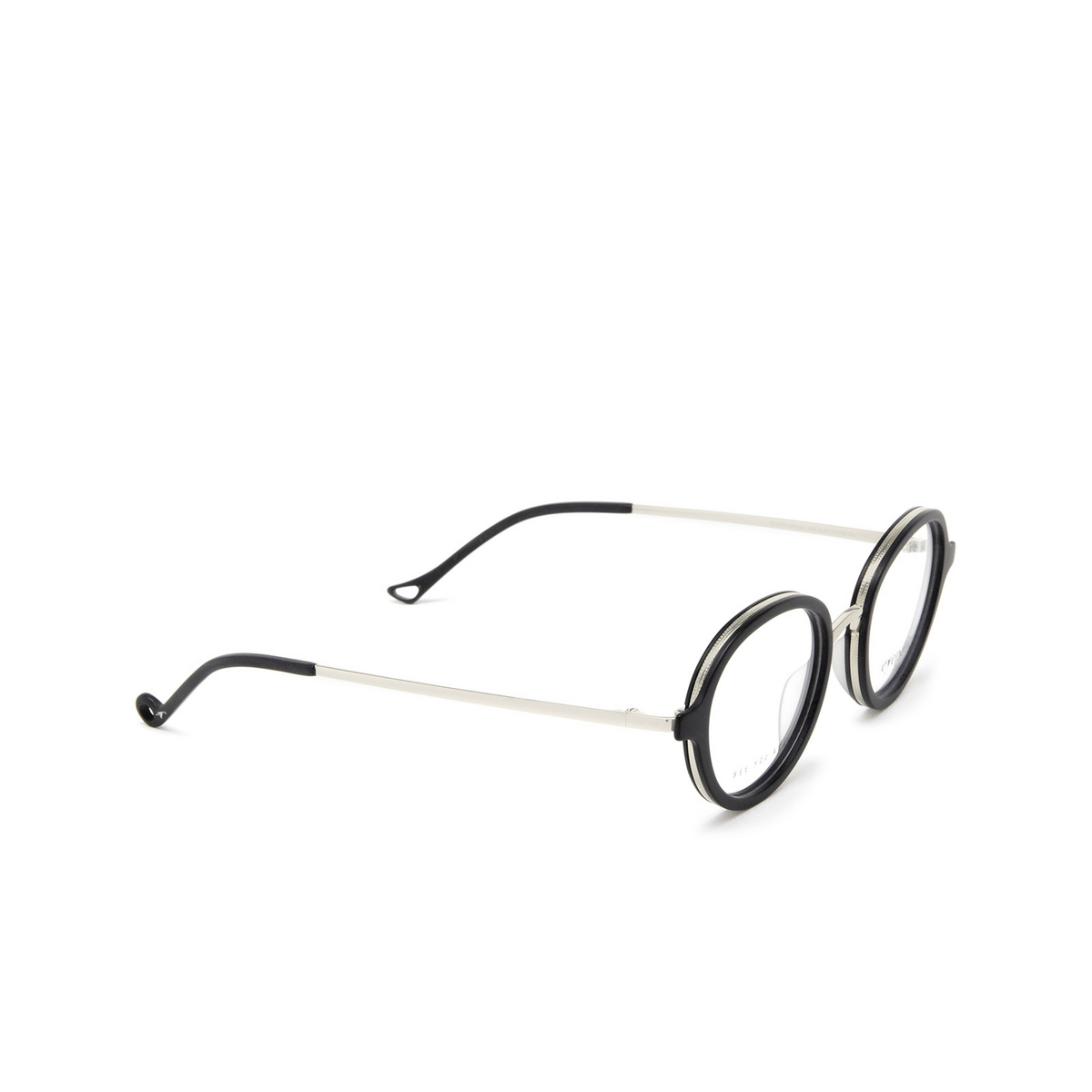 Eyepetizer® Round Eyeglasses: 55 OPT color Black Matt And Silver C.A-1 - three-quarters view.