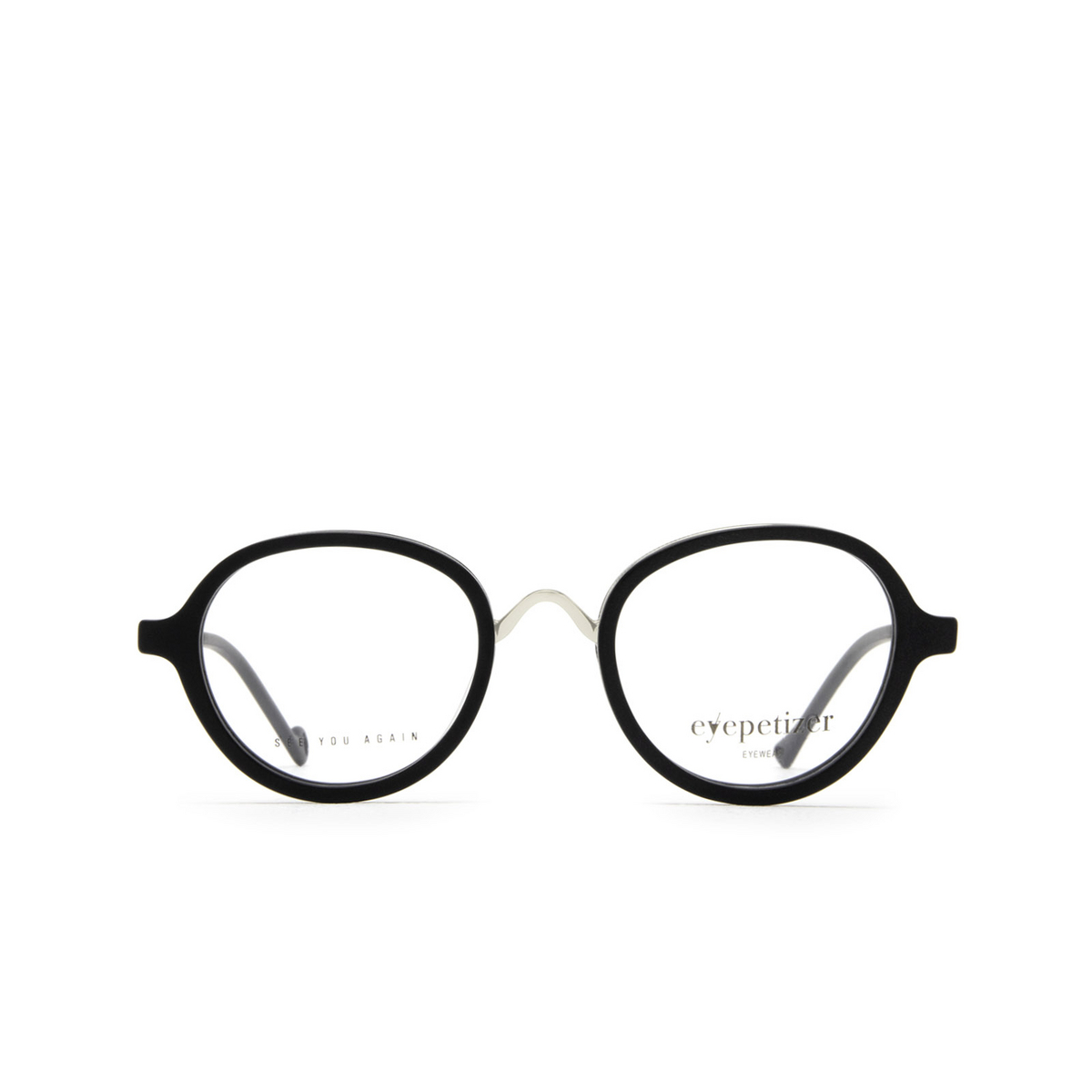 Eyepetizer® Round Eyeglasses: 55 OPT color C.A-1 Black Matt And Silver - front view