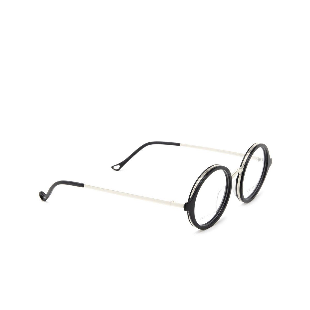 Eyepetizer® Round Eyeglasses: Des Art Opt color Black Matte And Silver C.A-1 - three-quarters view.
