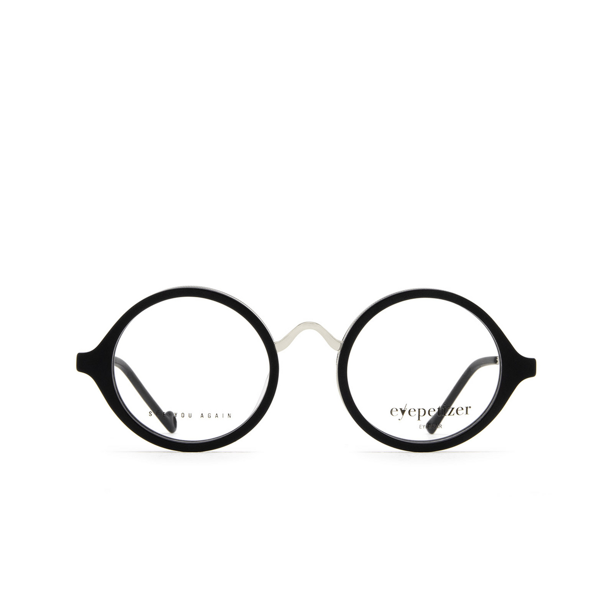 Eyepetizer® Round Eyeglasses: Des Art Opt color Black Matte And Silver C.A-1 - front view.