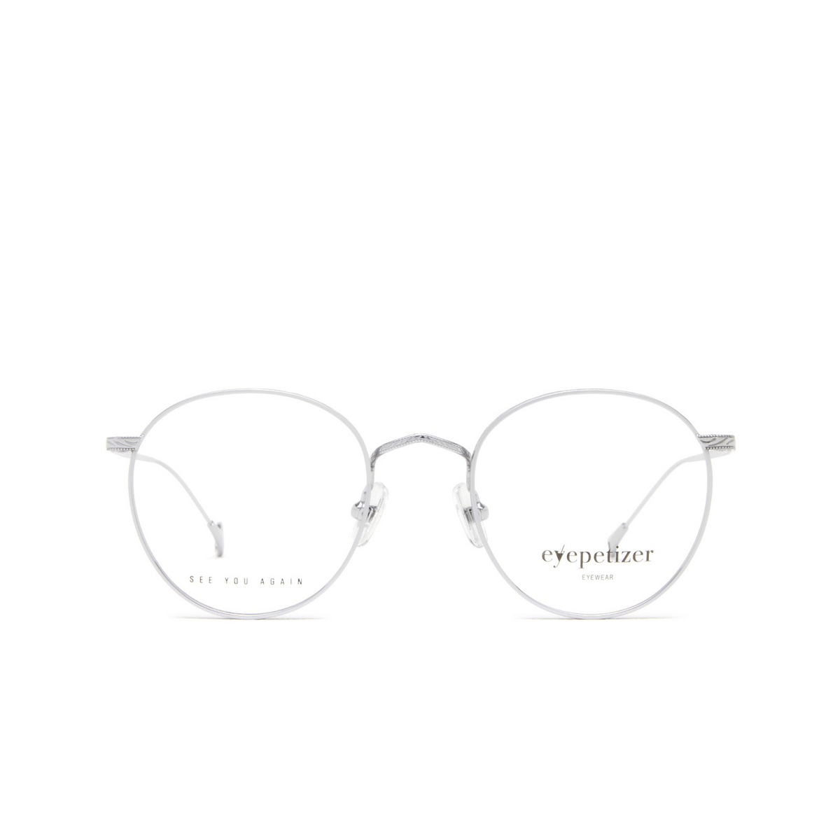 Eyepetizer® Round Eyeglasses: Jockey Opt color Silver C.1 - front view.