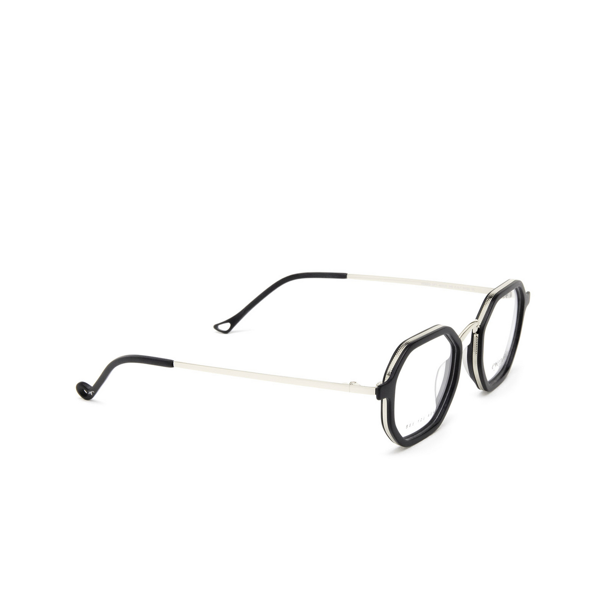 Eyepetizer® Irregular Eyeglasses: Senequier Opt color Black Matt And Silver C.A-1 - three-quarters view.