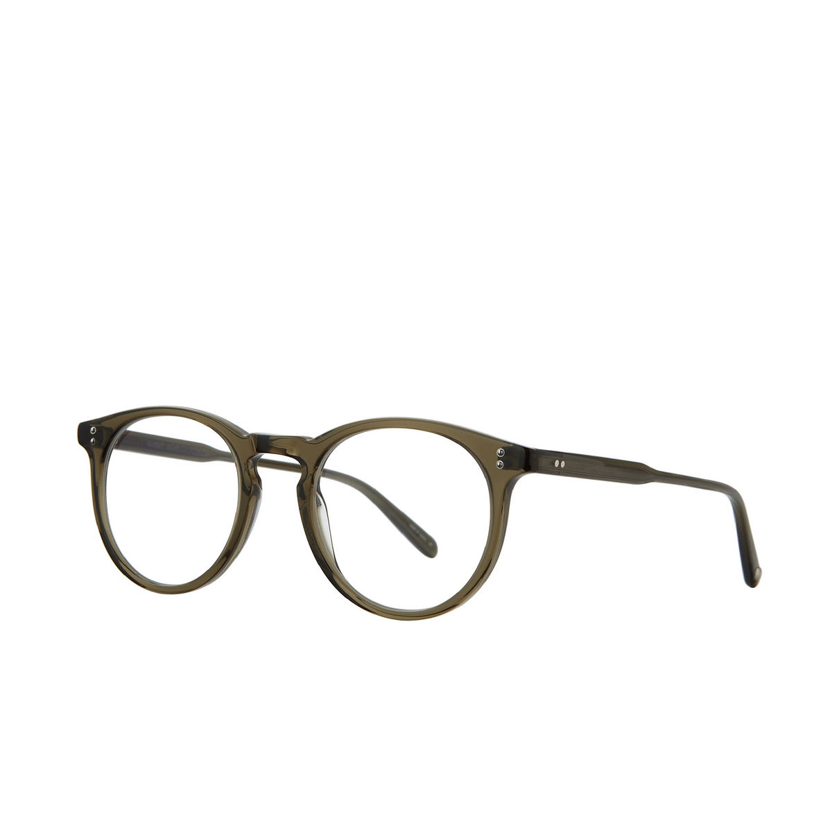 Garrett Leight® Round Eyeglasses: Carlton color Bio Deep Olive Bio Deolv - three-quarters view.