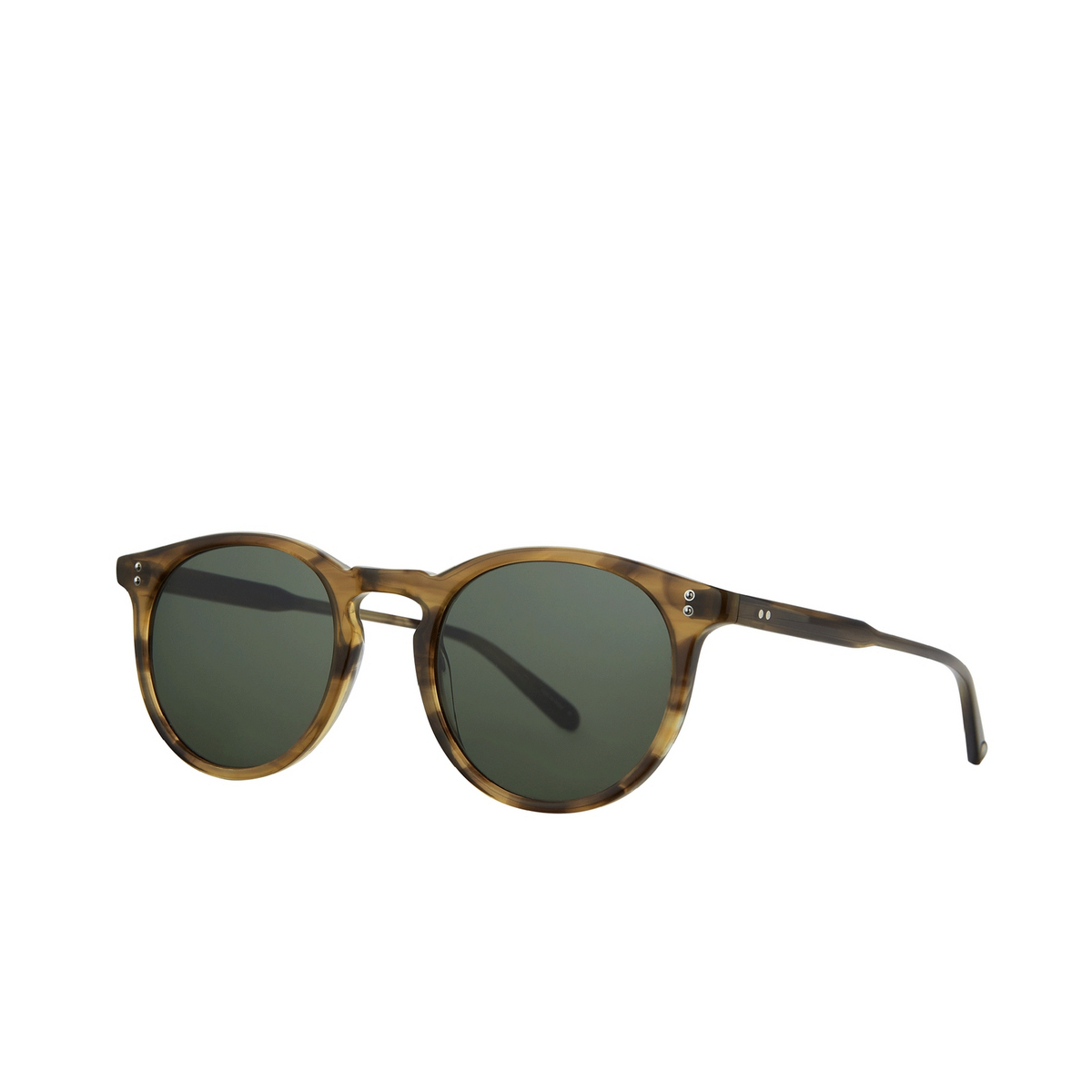 Garrett Leight® Round Sunglasses: Carlton Sun color BIO AT/BIO G15 Bio Army Tortoise/bio G15 - three-quarters view