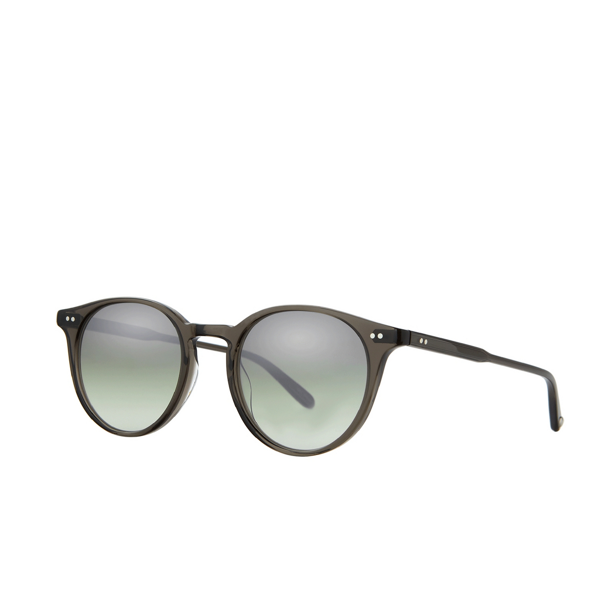 Garrett Leight® Round Sunglasses: Clune Sun color Black Glass/semi-flat Olive Layered Mirror Blgl/sfovlm - three-quarters view.