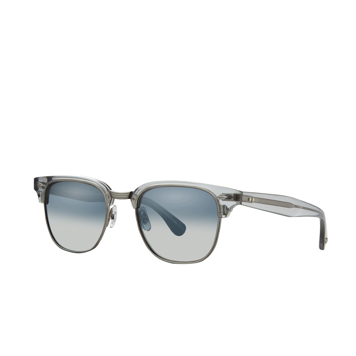 Garrett Leight® Square Sunglasses: Elkgrove Sun color Llg-bs/indlm Llg-brushed Silver/indigo Layered Mirror - three-quarters view