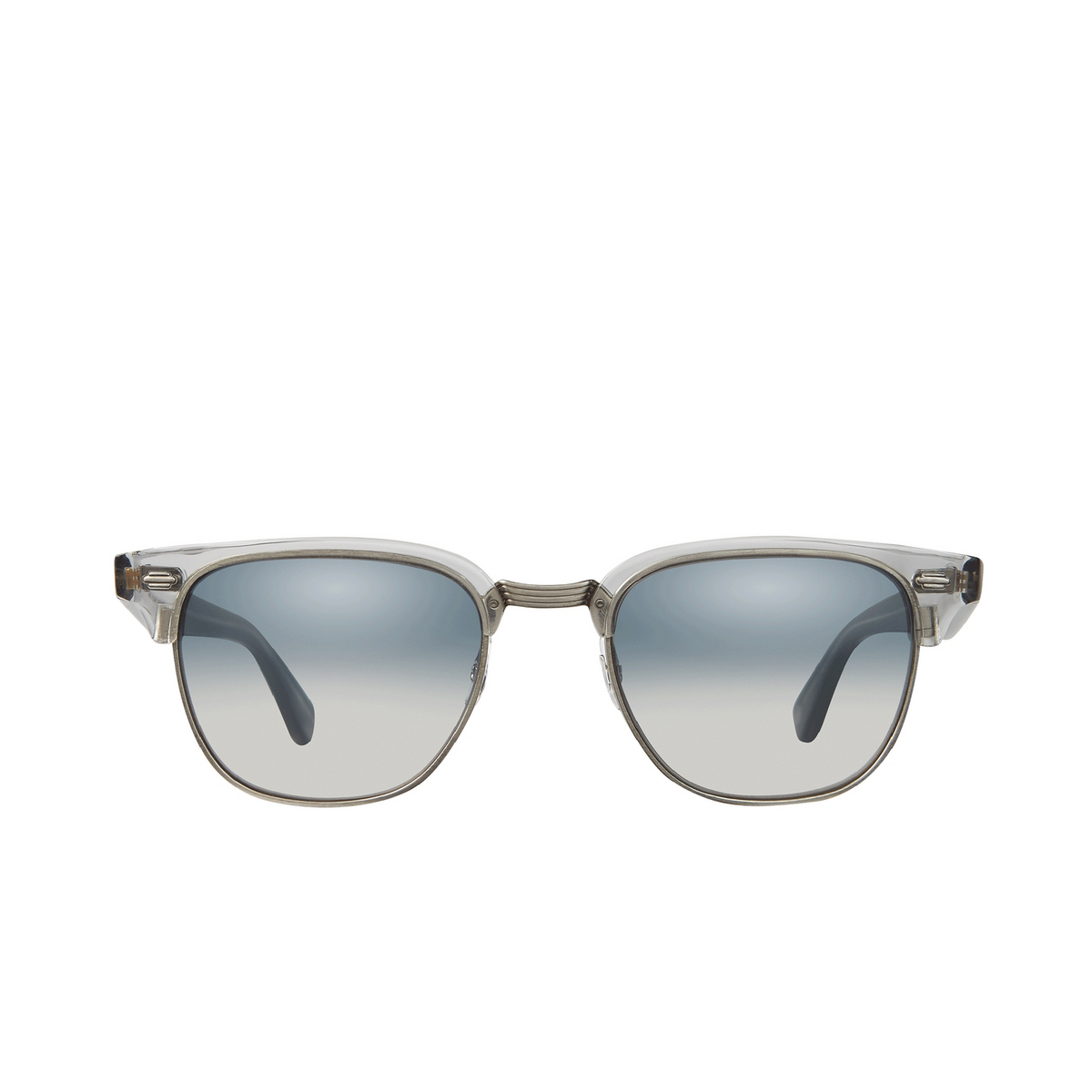 Garrett Leight® Square Sunglasses: Elkgrove Sun color Llg-bs/indlm Llg-brushed Silver/indigo Layered Mirror - front view