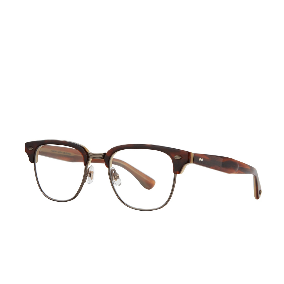 Garrett Leight® Square Eyeglasses: Elkgrove color Whiskey Tortoise-antique Gold Wht-atg - three-quarters view.