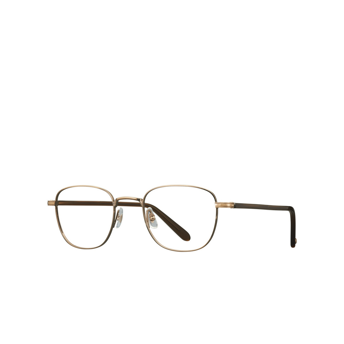 Garrett Leight® Square Eyeglasses: Garfield color Antique Gold-hazel Atg-hzl - three-quarters view.