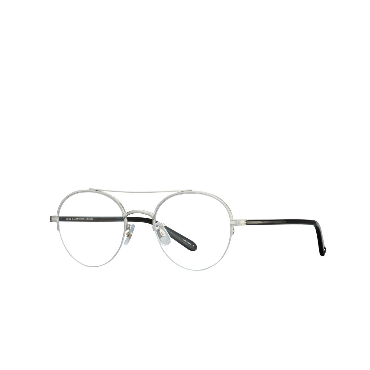 Garrett Leight MANCHESTER Eyeglasses BS-GCR Brushed Silver-Grey Crystal - three-quarters view