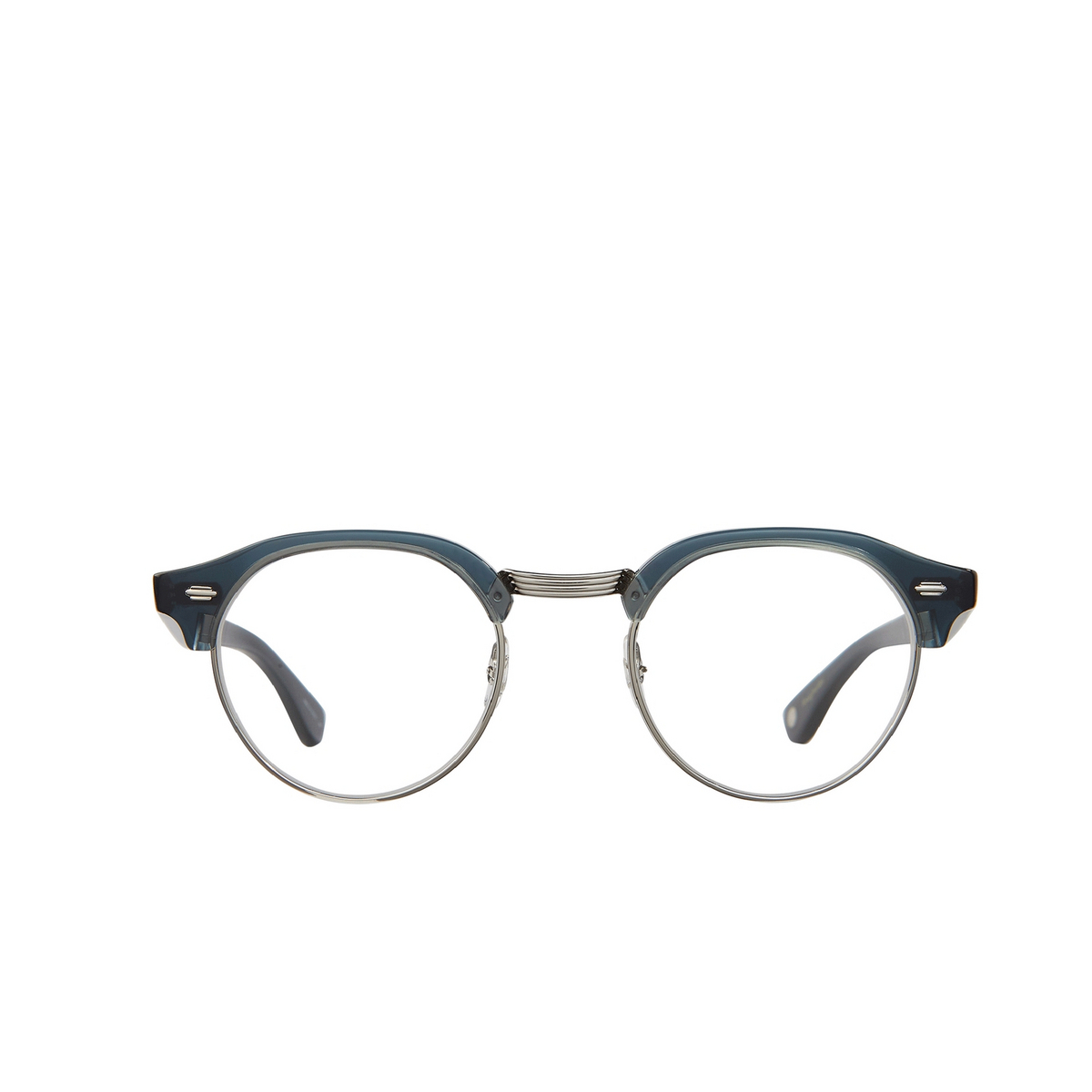 Garrett Leight® Round Eyeglasses: Oakwood color Navy-silver Nvy-s - front view.