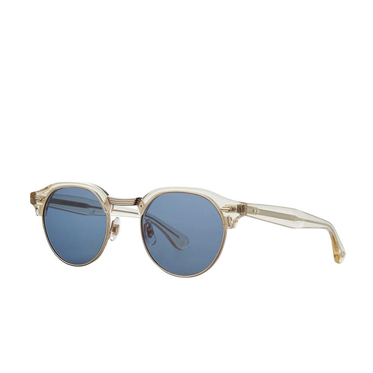 Garrett Leight® Round Sunglasses: Oakwood Sun color Pg-g/nvy Pure Glass-gold/navy - three-quarters view