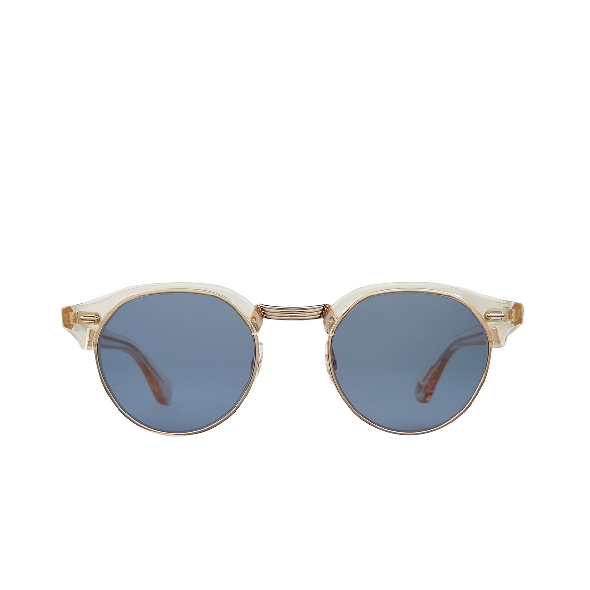 Garrett Leight® Round Sunglasses: Oakwood Sun color Pg-g/nvy Pure Glass-gold/navy - front view