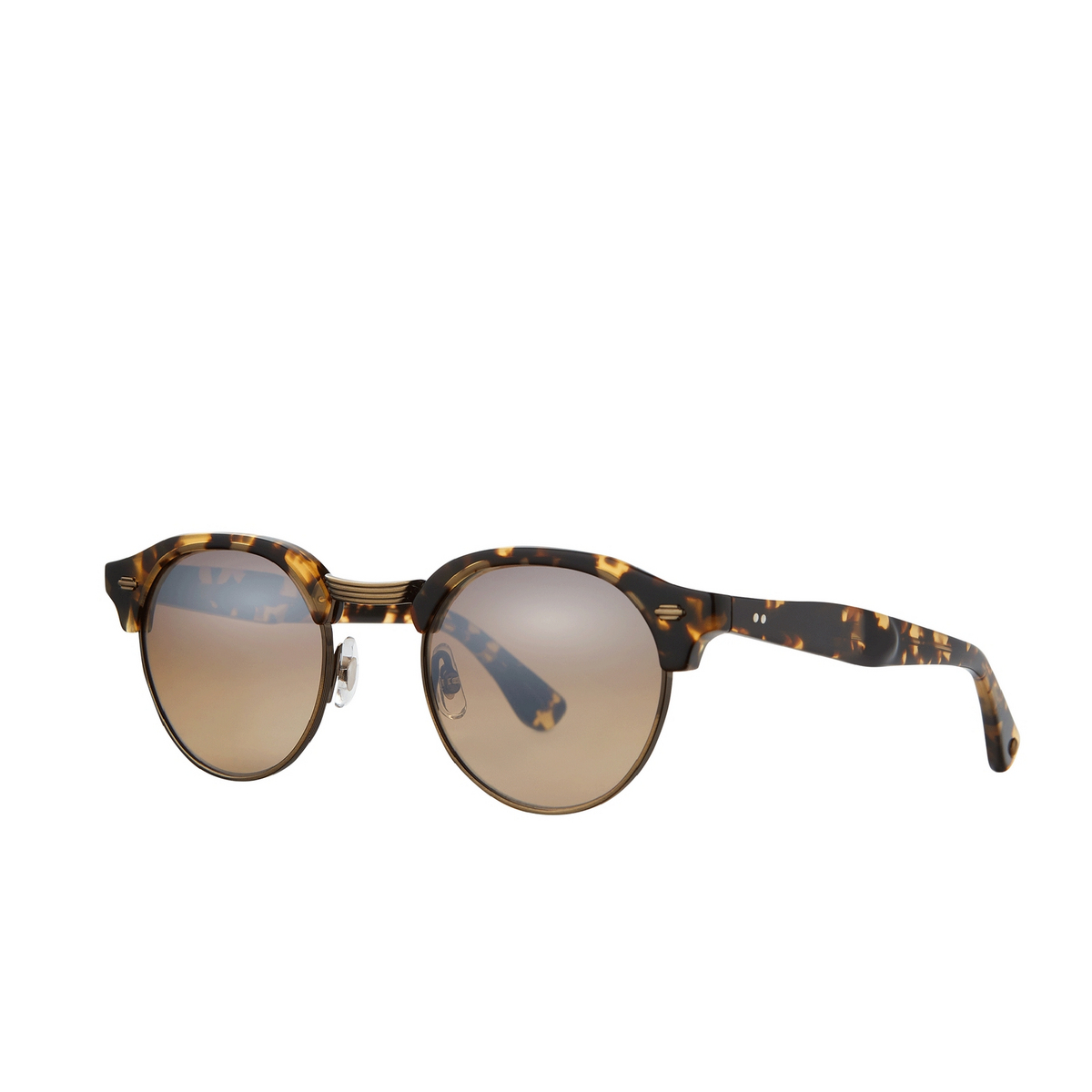 Garrett Leight OAKWOOD Sunglasses TUT-BG/BRLM Tuscan Tortoise-Brushed Gold/Brown Layered Mirror - three-quarters view