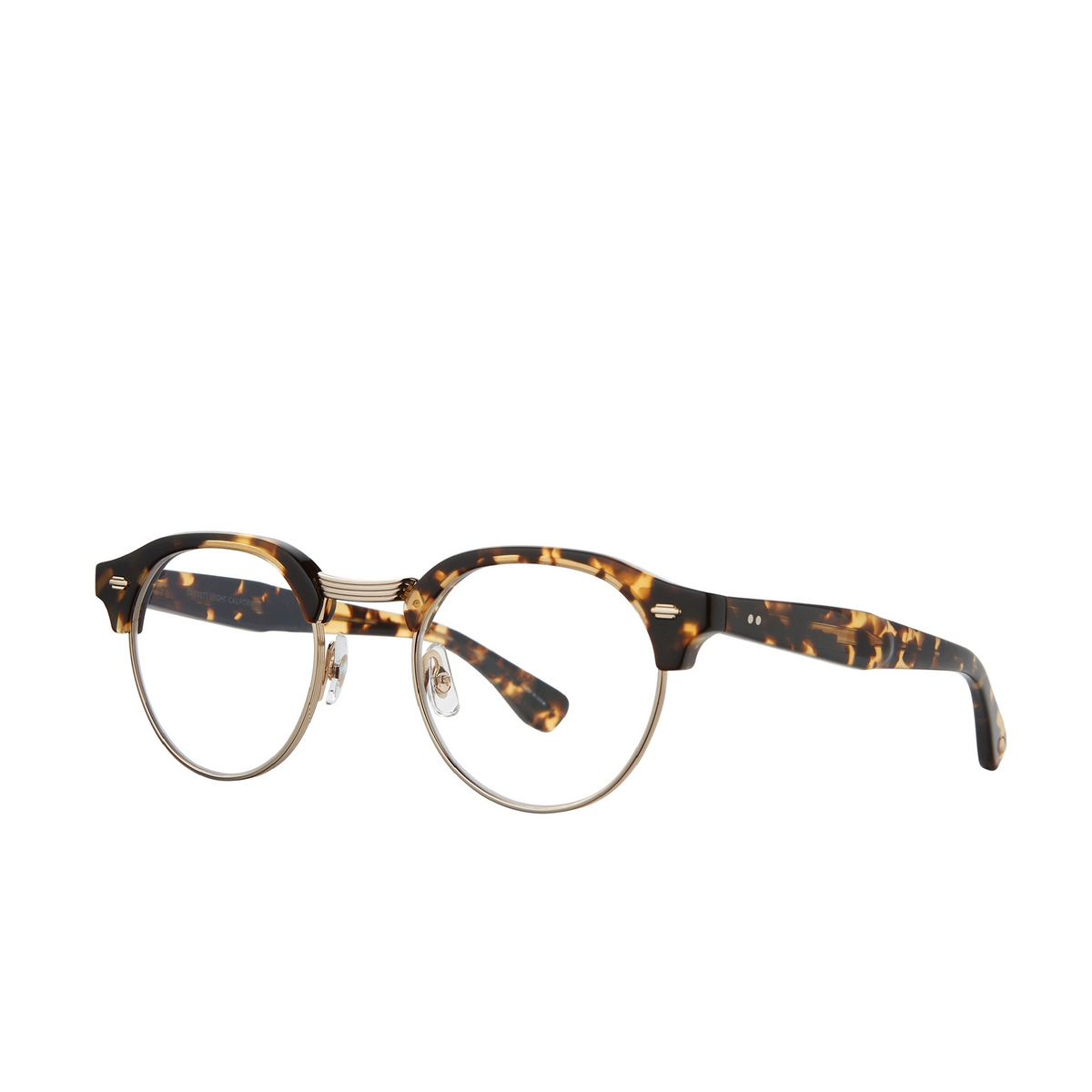 Garrett Leight® Round Eyeglasses: Oakwood color Tuscan Tortoise-gold Tut-g - three-quarters view.
