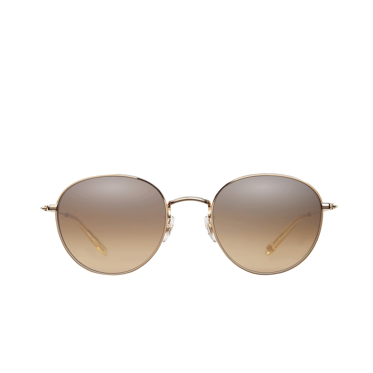 Garrett Leight® Round Sunglasses: Paloma M Sun color G-pg/sfbrlm Gold-pure Glass/semi-flat Brown Layered Mirror - front view