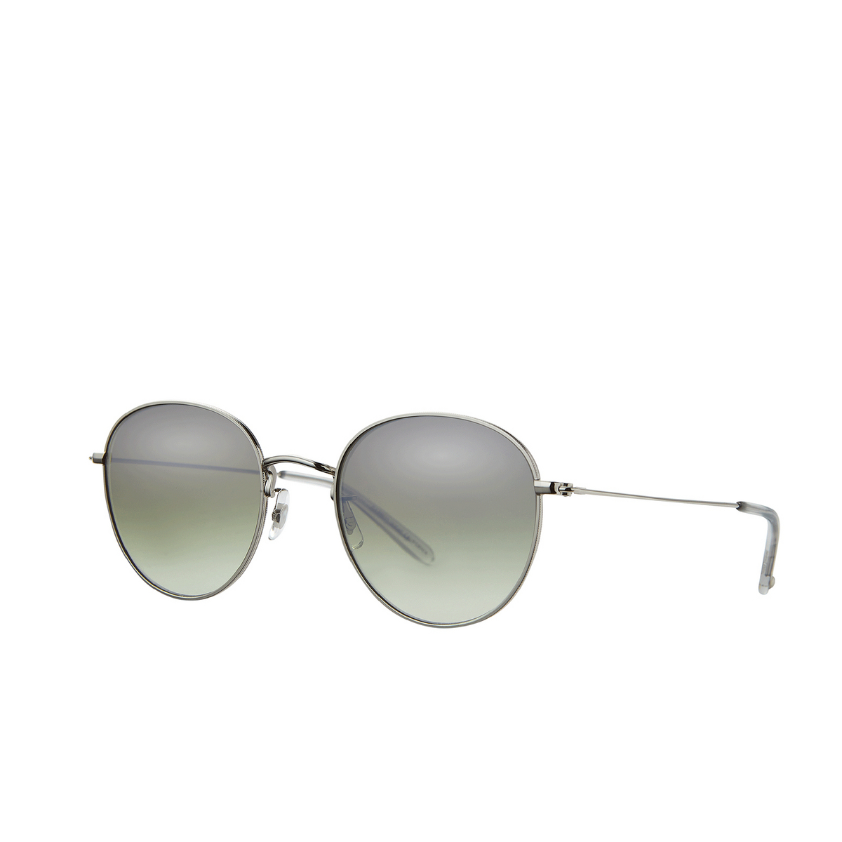 Garrett Leight® Round Sunglasses: Paloma M Sun color Silver-llg/semi-flat Olive Layered Mirror Sv-llg/sfolvlm - three-quarters view.