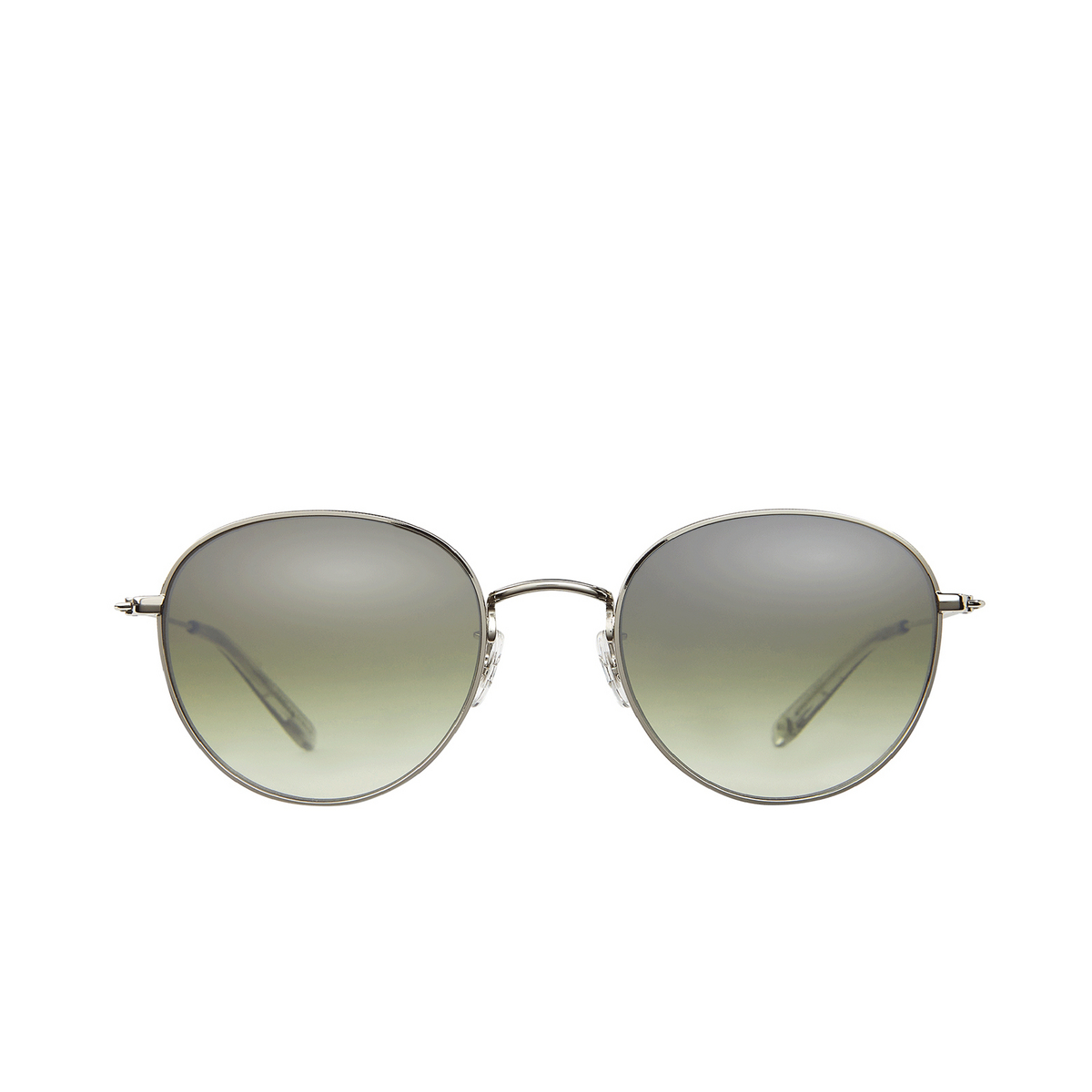 Garrett Leight® Round Sunglasses: Paloma M Sun color Silver-llg/semi-flat Olive Layered Mirror Sv-llg/sfolvlm - front view.