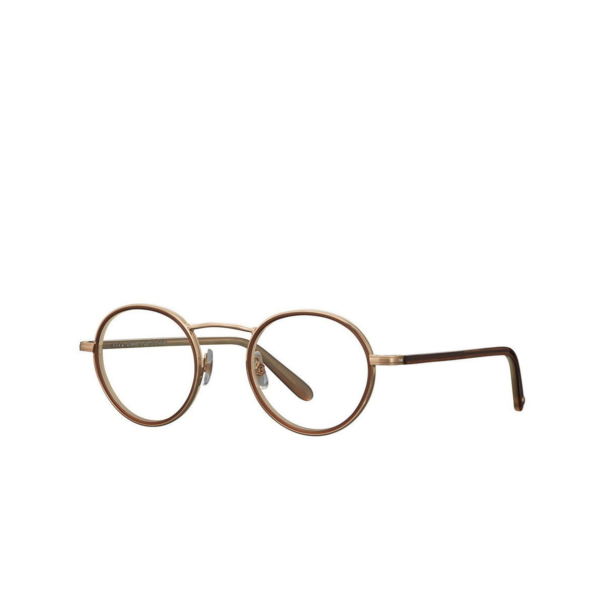 Garrett Leight PENMAR Eyeglasses MG-CL Matte Gold-Caramel Laminate - three-quarters view