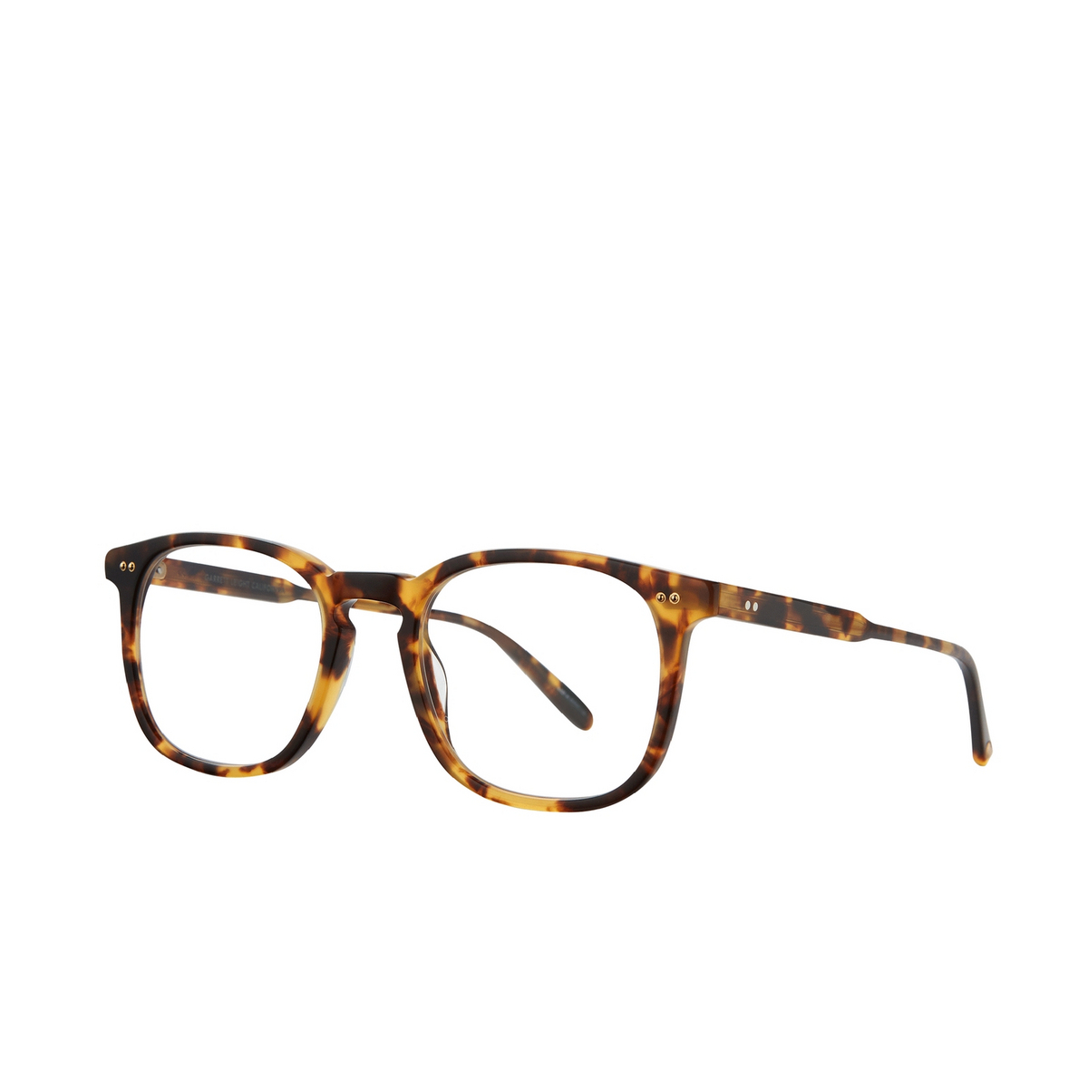 Garrett Leight® Square Eyeglasses: Ruskin color Bio Spotted Tortoise Bio Spt - three-quarters view.