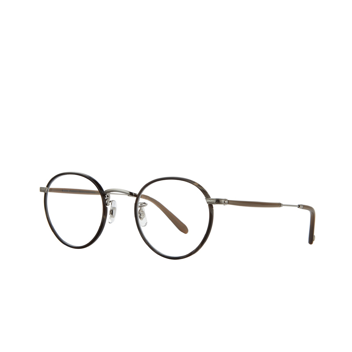 Garrett Leight® Round Eyeglasses: Wilson color Dark Wave Rock-brushed Silver-hazel Dkwr-bs-hzl - three-quarters view.