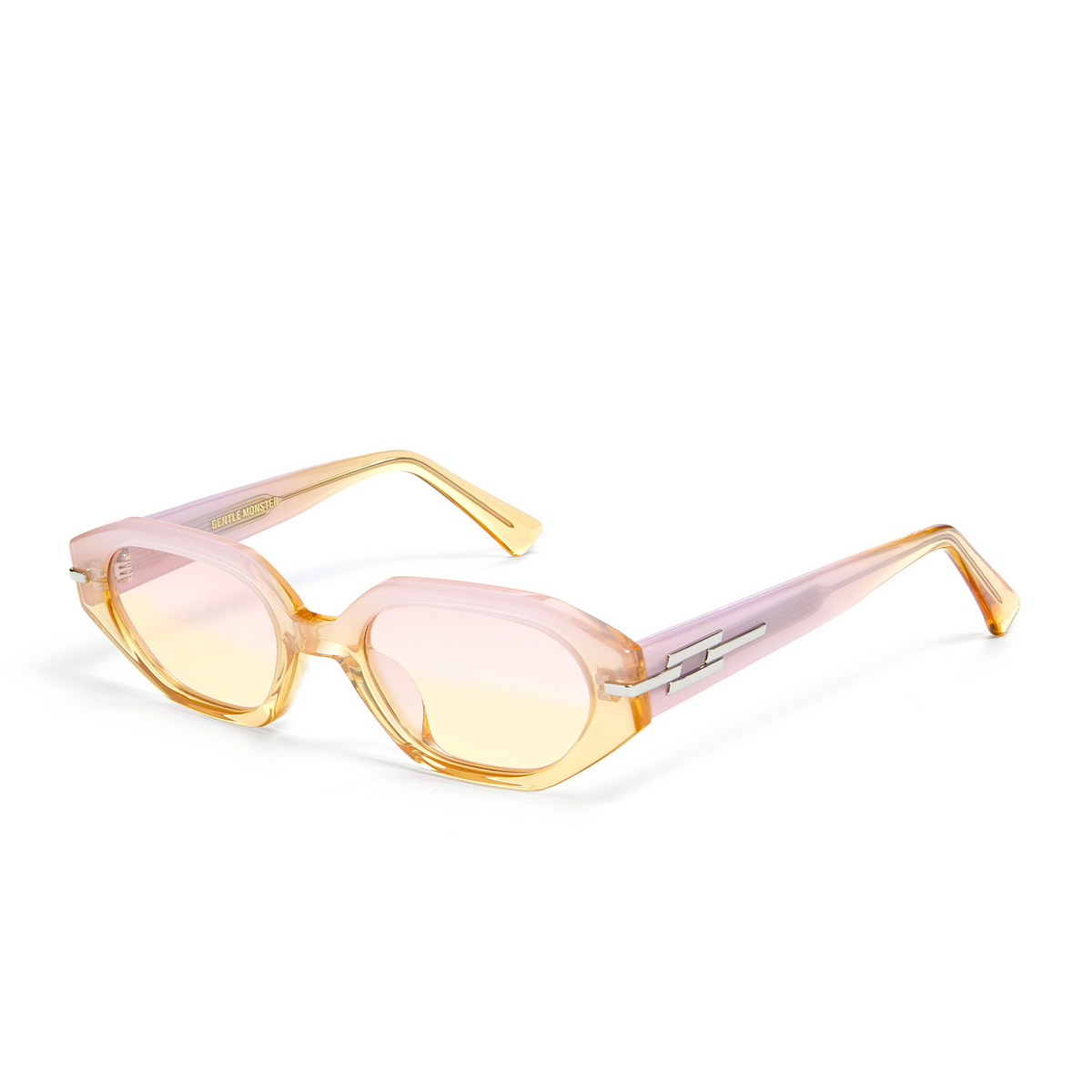 Gentle Monster® Irregular Sunglasses: Corsica color Pink PYG1 - three-quarters view.