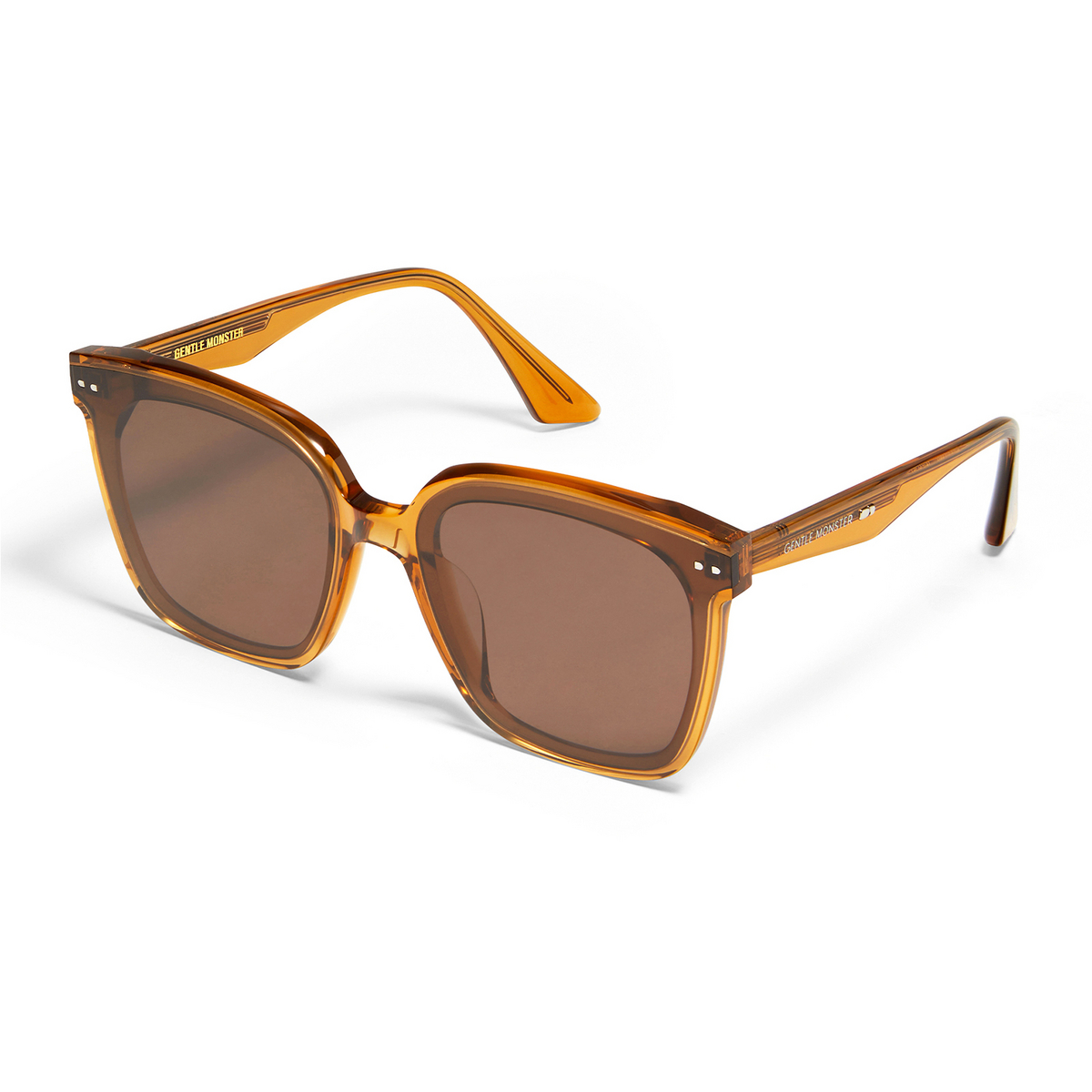 Gentle Monster® Square Sunglasses: Lo Cell color Brown BC5 - three-quarters view.