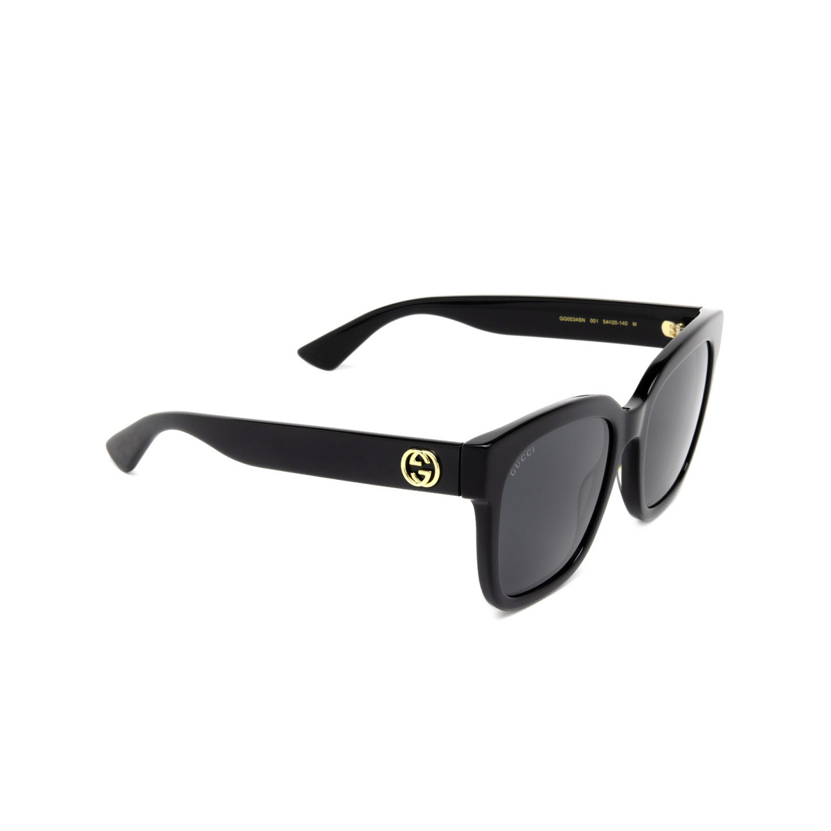 Gucci® Square Sunglasses: GG0034SN color Black 001 - three-quarters view.